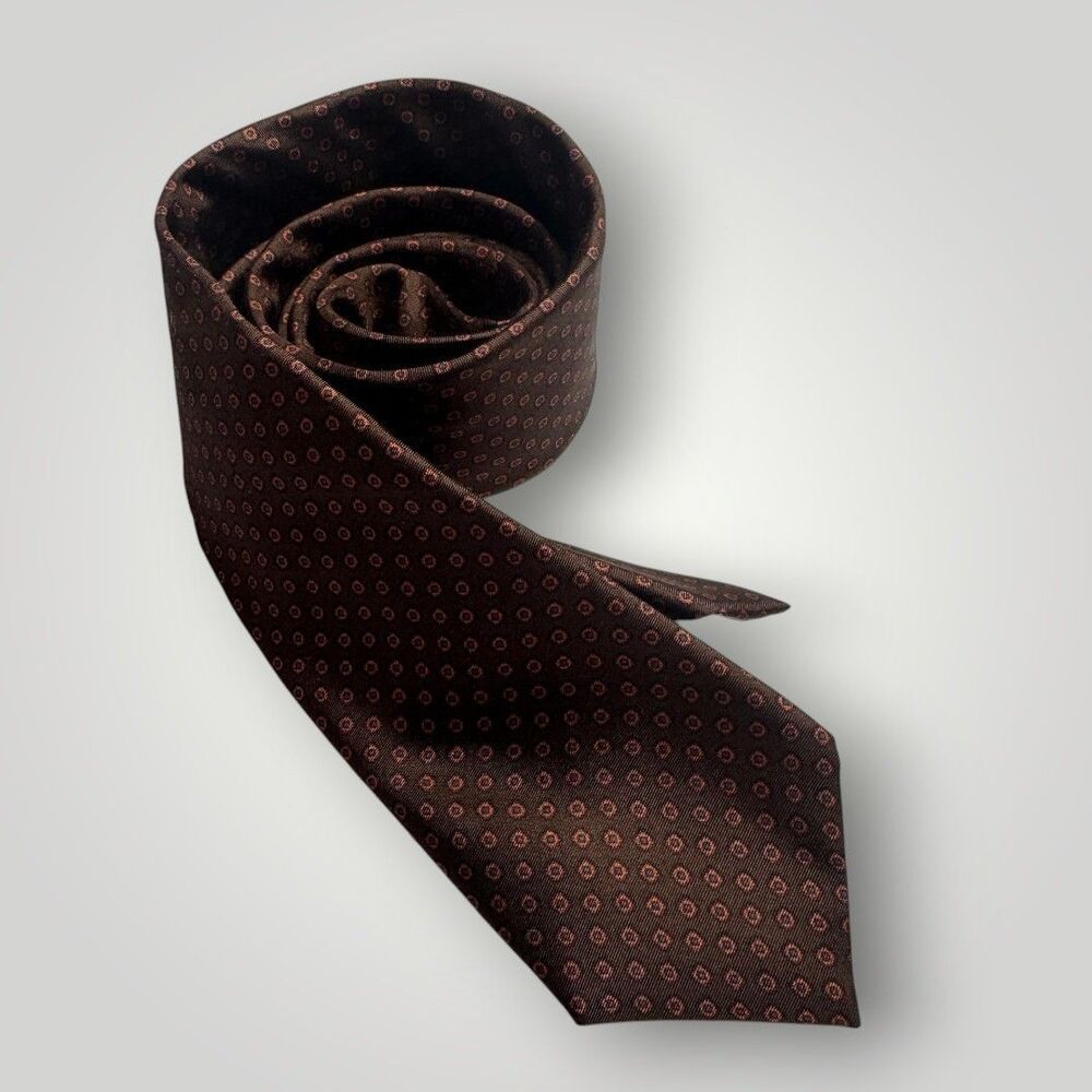 CHRISTIAN DIOR Silk Tie Brown/Tan 100% Silk Vintage Skinny Necktie POLKA DOT